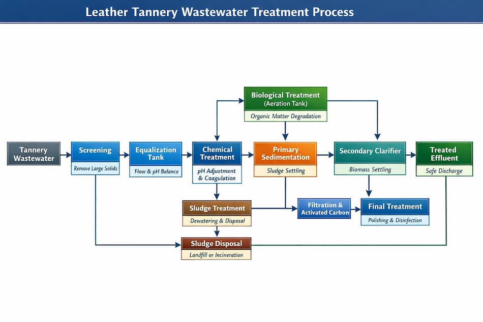 مراحل اصلی تصفیه فاضلاب چرم سازی